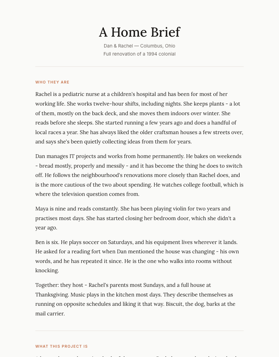 A finished Home Brief on screen